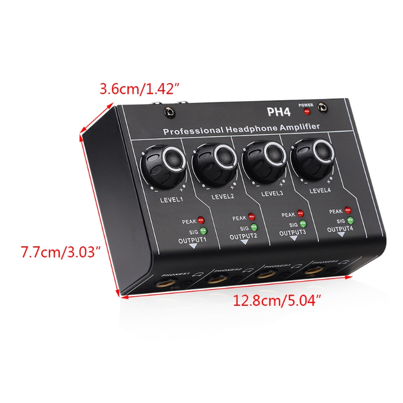 Ultra-Compact RCA Input 4 Channels Mini Headphone Amplifier 6.35mm/3.5mm Stereo Output Stereo/Mono Switch