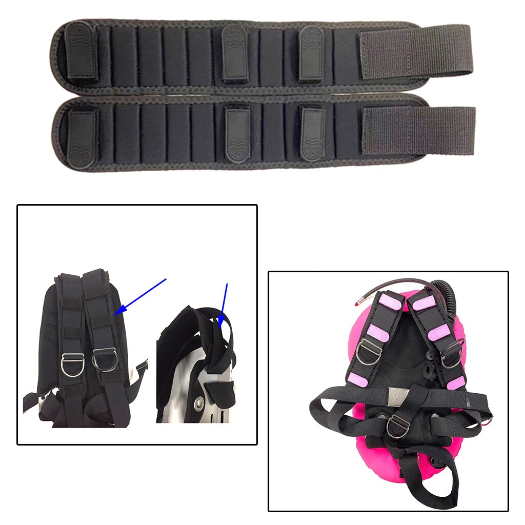 2x Shoulder Strap Pad - 38x8cm Cushioned Diving Backplate - Durable Padded Support: Black