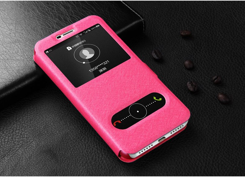 For Huawei Y3 Case Flip 5.0 Luxury Quick View Window Case For Huawei Y3 Cover PU Leather CRO-L22 CRO-U00 Phone Cases: Rose