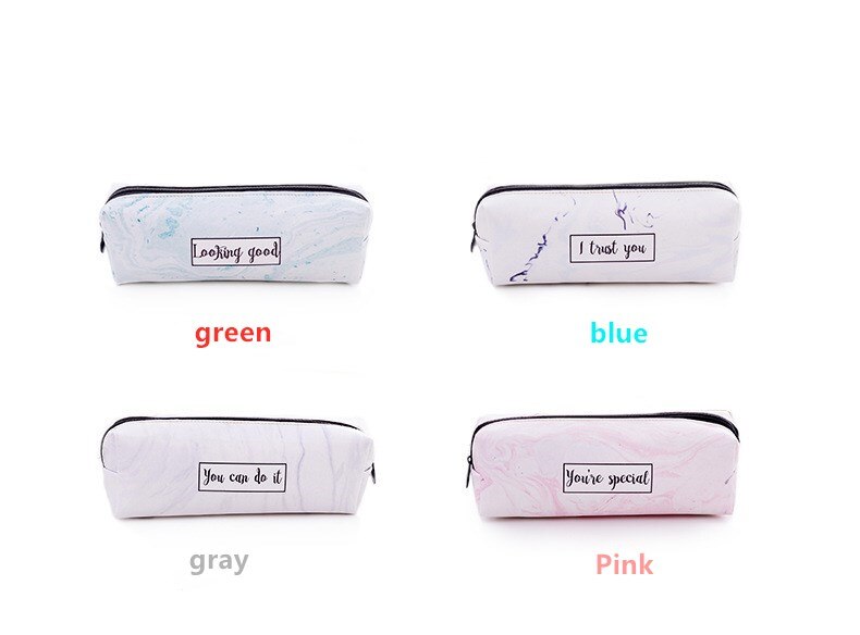 Stone pattern pencil case cute PU stationery box school Pencil cases for Children student pen case Small pen bag for girl: Pink