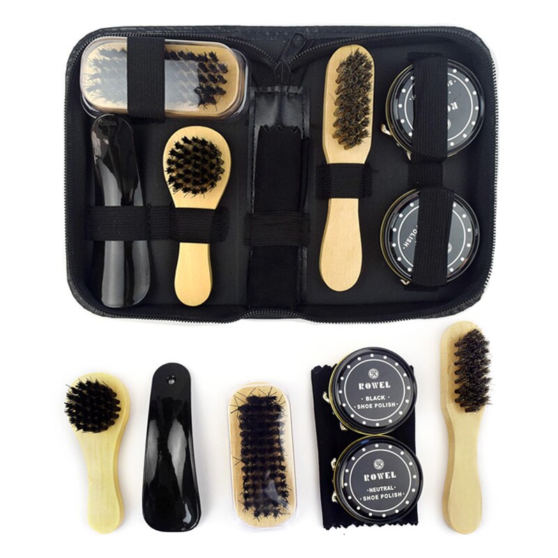 Xr-Kit de cuidado de zapatos, Herramientas de limpieza de calzado de cuero, tamaño de viaje: A
