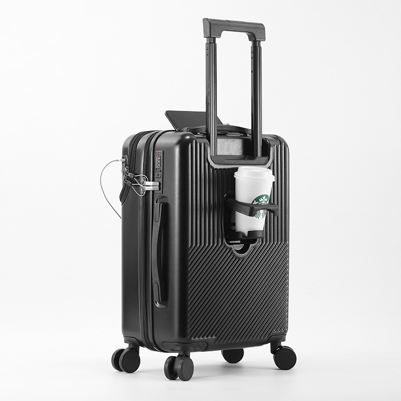 Slitesterke bagasjesett med stor kapasitet koffert foran åpenn usb-frakt menn håndbagasje reise 20/22/24/26: Svart / 17 tommer 425mm