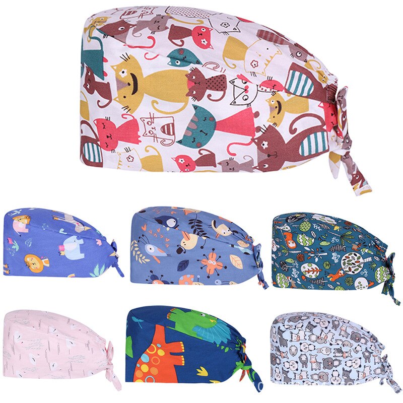 Printed Hats Men And Women Button Work Hat Casual Unisex Scrub Cap Bouffant Hat Gorro Enfermera Quirofano Scrub Cap