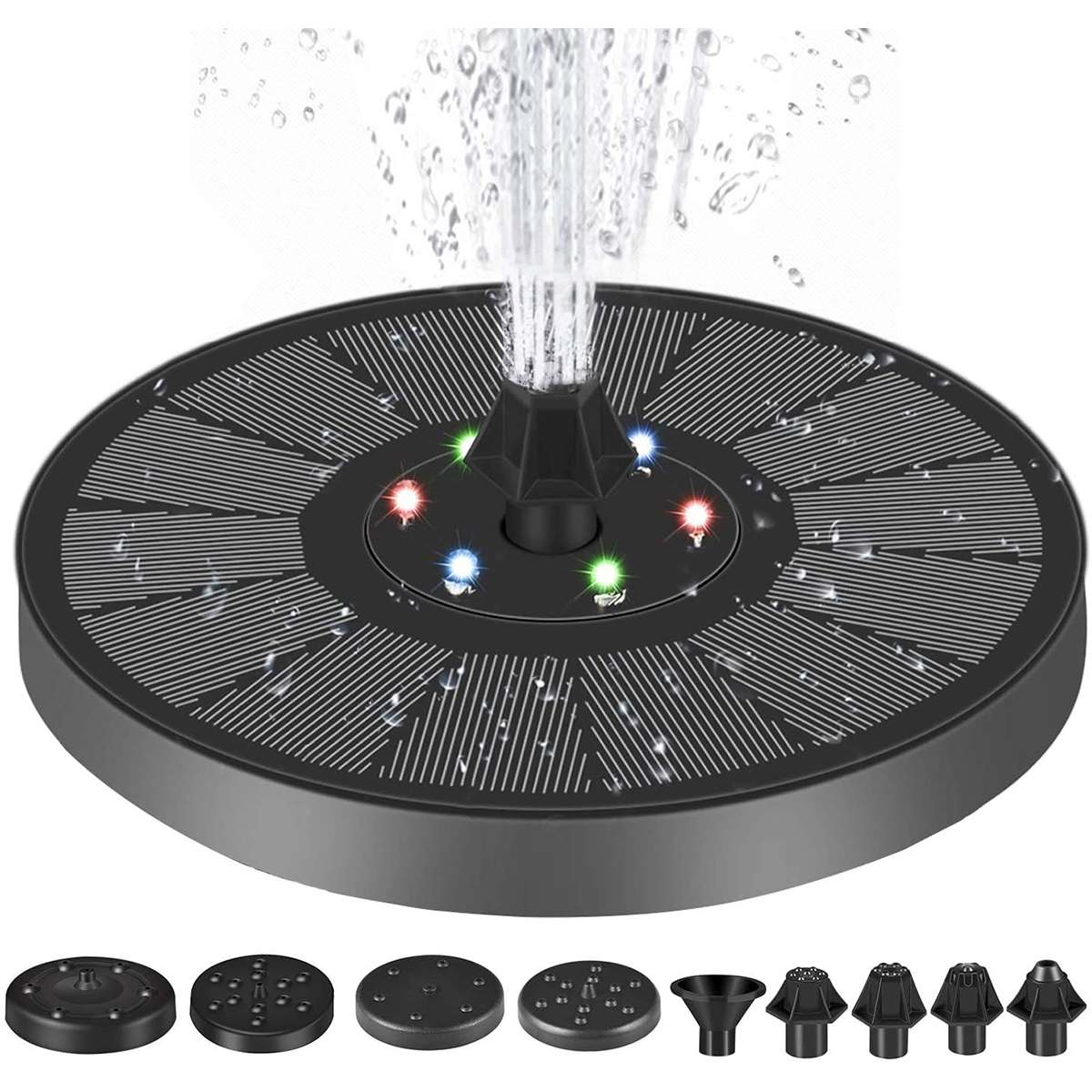 6 LED Solar Fountain Pump 7V/3W Portable Floating Solar Powered Water Fountain Pump for Birdbath Backyard Pond Pool Garden Decor
