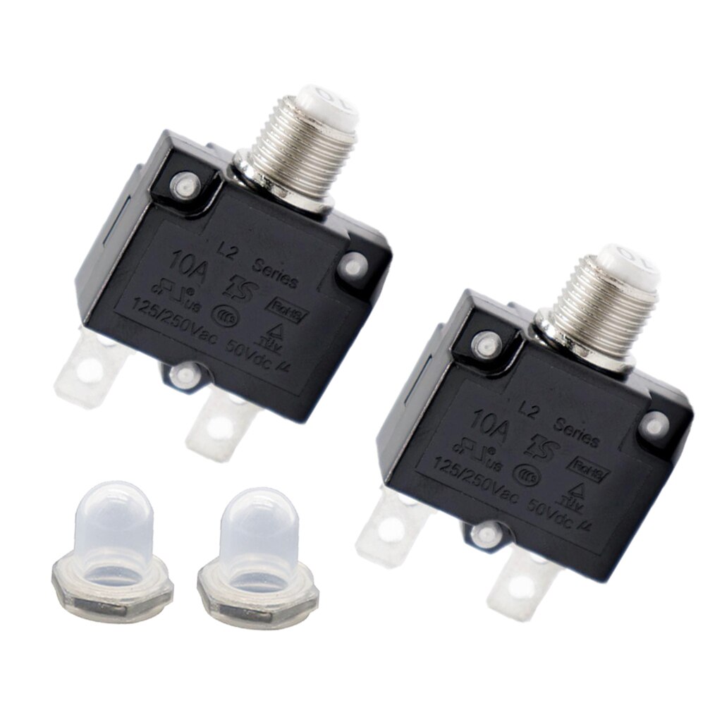 2X interruptor de sobrecarga de reinicio Manual de barco de coche 125/250VAC 50VDC disyuntor térmico Protector de sobrecarga de 10Amp para automóviles, camiones, barcos