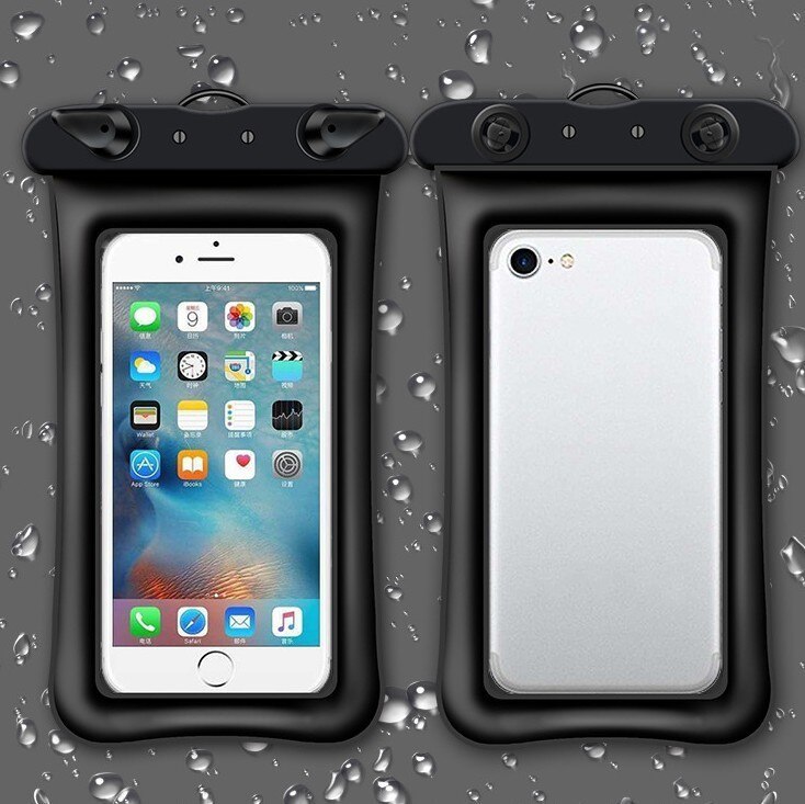 Float Waterproof Mobile Phone Case For iPhone X Xs Max Xr 8 Samsung 6.5 inches Clear PVC Sealed Underwater Smart Phone Dry Pouch: Deep Black