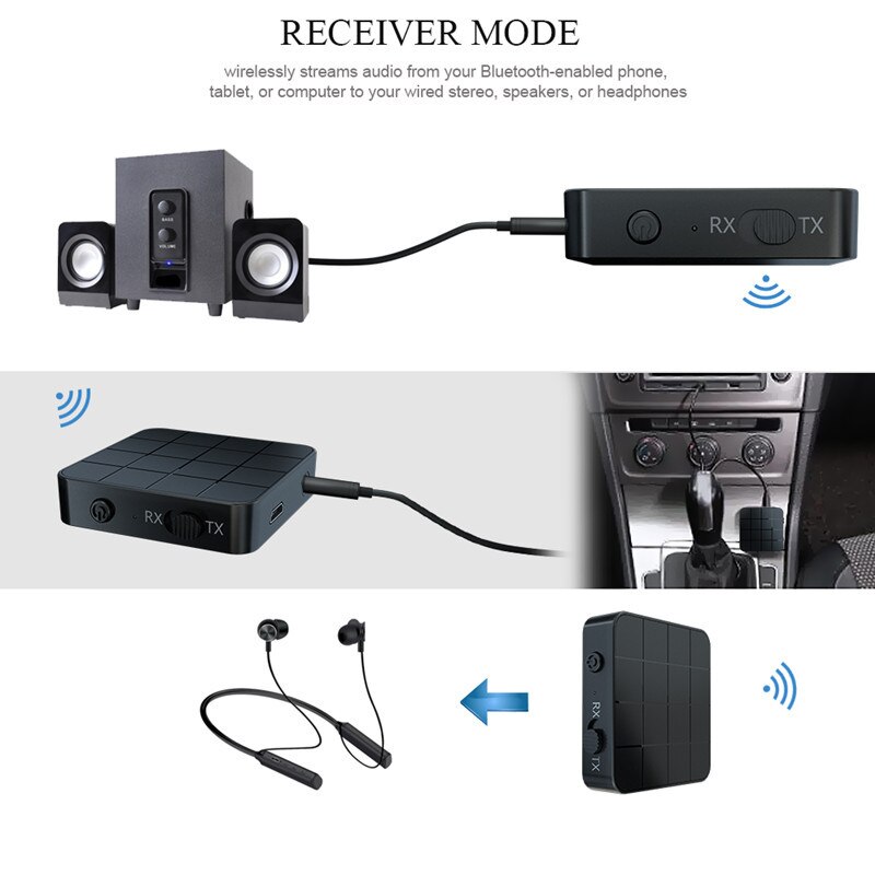 KN321 Bluetooth 5.0 récepteur émetteur 2-en-1 USB TV ordinateur adapté pour adaptateur de voiture Plug and Play