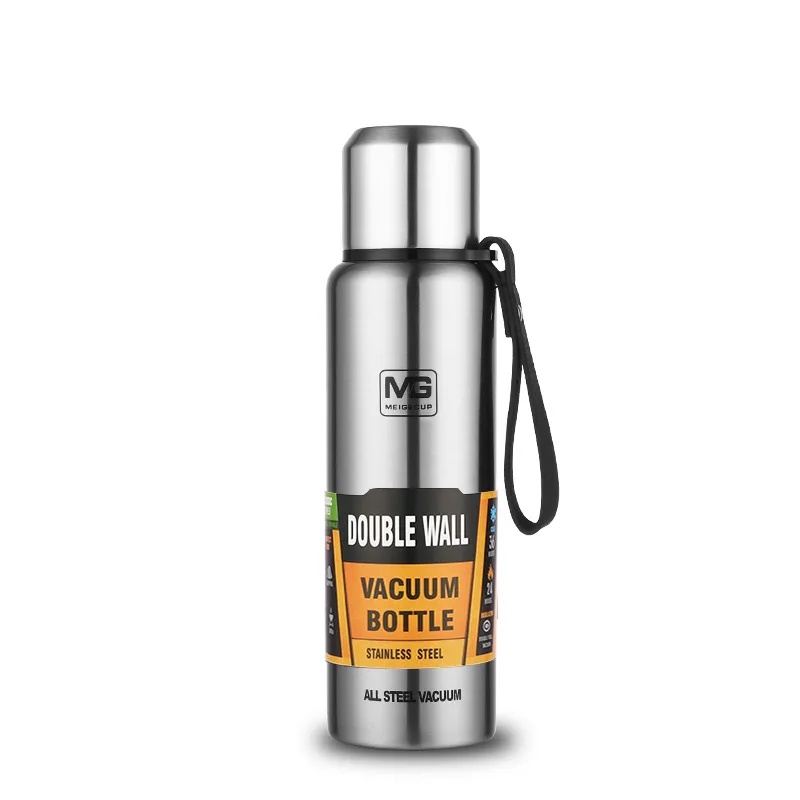 Bouteille Thermos en acier inoxydable 304, flacon sous vide de grande capacité, gobelet isolé avec corde pour boissons au thé, eau froide et chaude: Rouge / 601-700ml