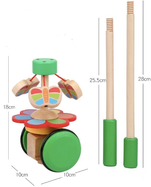 Marcheur en bois tige de poussée jouet dessin animé rotatif rouleau chariot apprentissage marche guide bois première étape voiture enfant en bas âge chariot bébé anniversaire