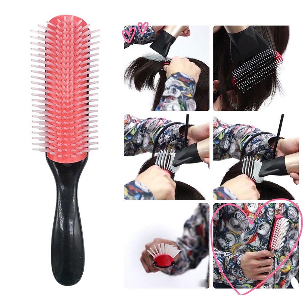 9-Row Detangling Hair Brush Rat Tail Hair Comb Styling Hairbrush Straight Curly Wet Hair Scalp Massage Brush for Women