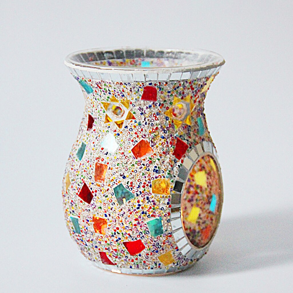 Mosaic Glass Oil Burner Candle Holders, Tea Night Light Holders Handmade Artwork for Home Decor Party Decorations