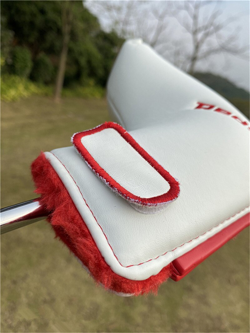 RED Golf Putter Head Cover With Magnetic Closure White PU Leather Blade Golf Putter Headcover For Man Women