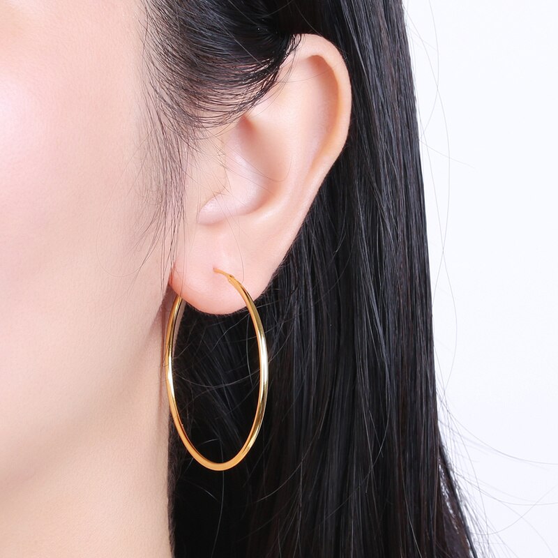 Mode 100% Echt 925 Sterling Zilveren Enorme Oorringen Vrouwen Dunne Hoepel Oorbellen Grote Ronde Oor Sieraden Voor Vrouwen meisje