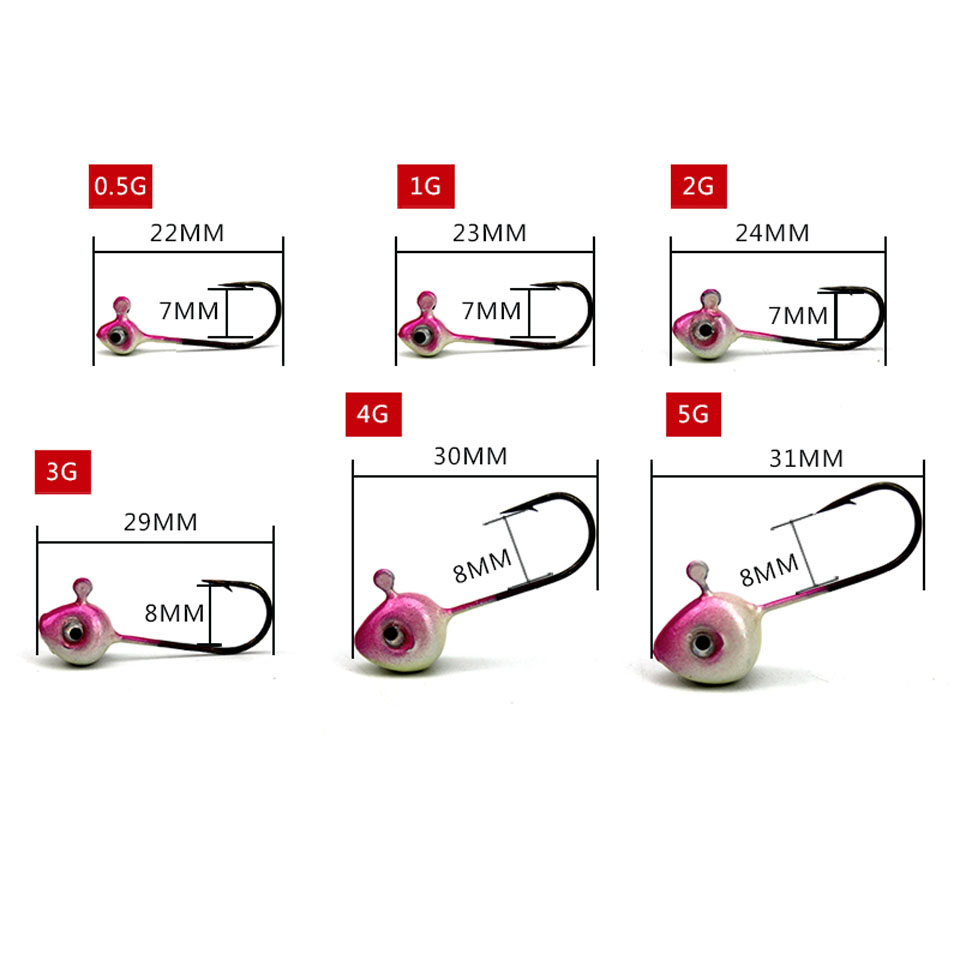 5PCS/Lot Mini Jig Fishhook Head Hook 0.5g/1g/2g/3g/4g/5g Simulation Bait Jigs Artificial Lure Match Worm Grub anzol para Pesca