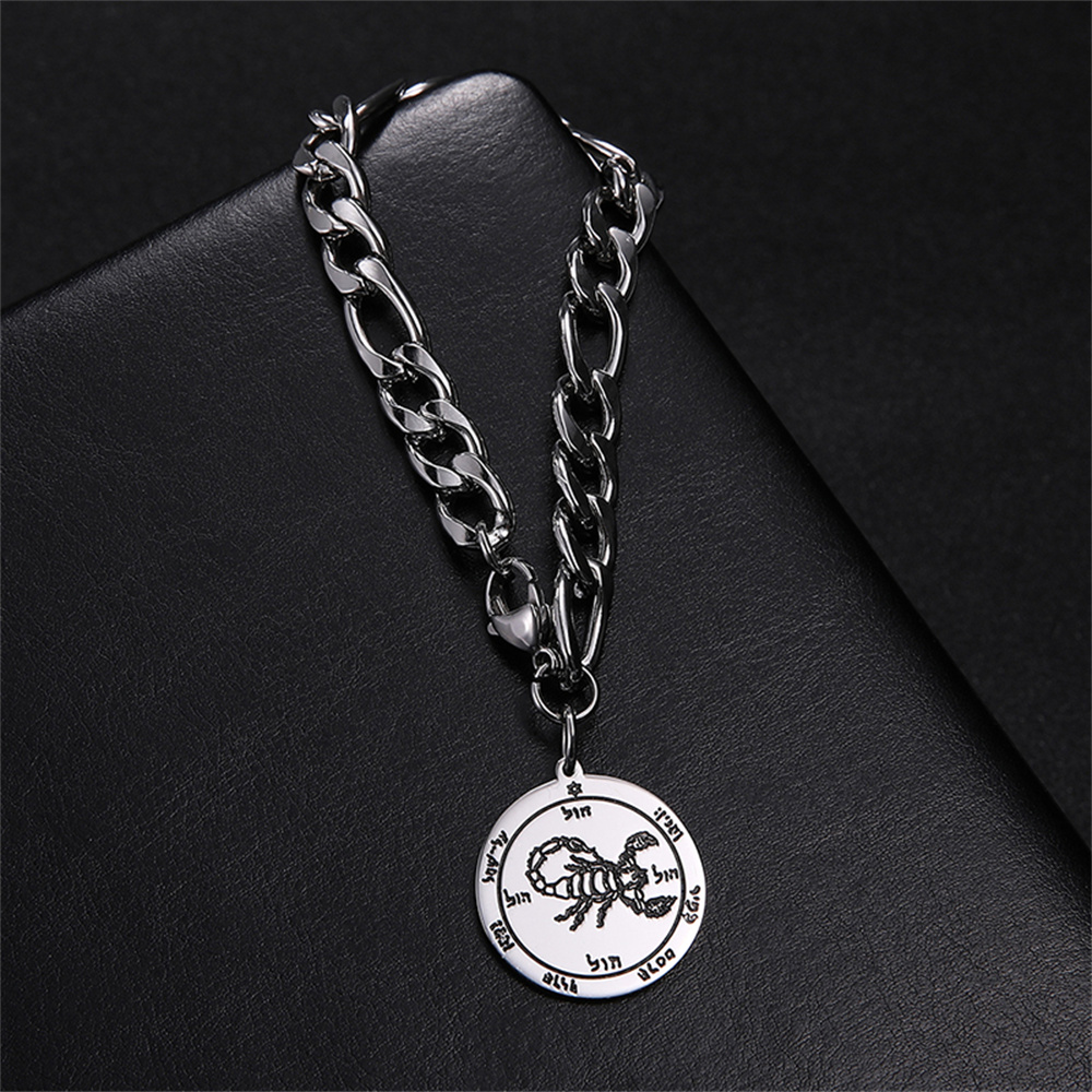 EUEAVAN-pulsera de acero inoxidable para hombre, amuleto de protección de escorpión, la llave del rey Kabbalah de Solomon, cadena del 5 ° pentculo
