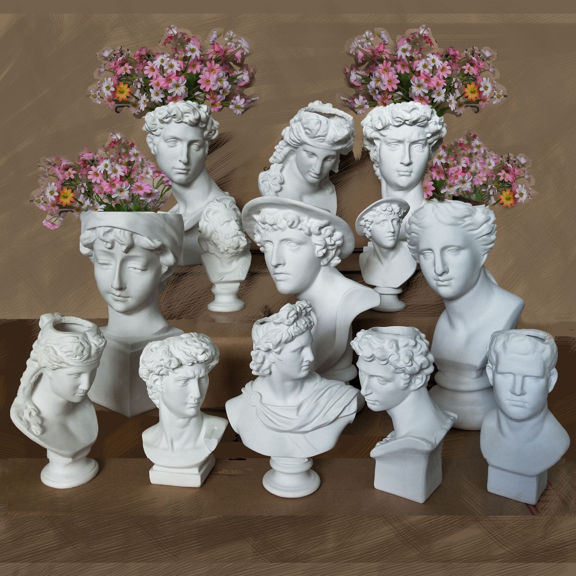 Plaster Vase David Sculpture Resin Imitation Head Vase Flower Arrangement Accessories Apollo Venus Home Decoration