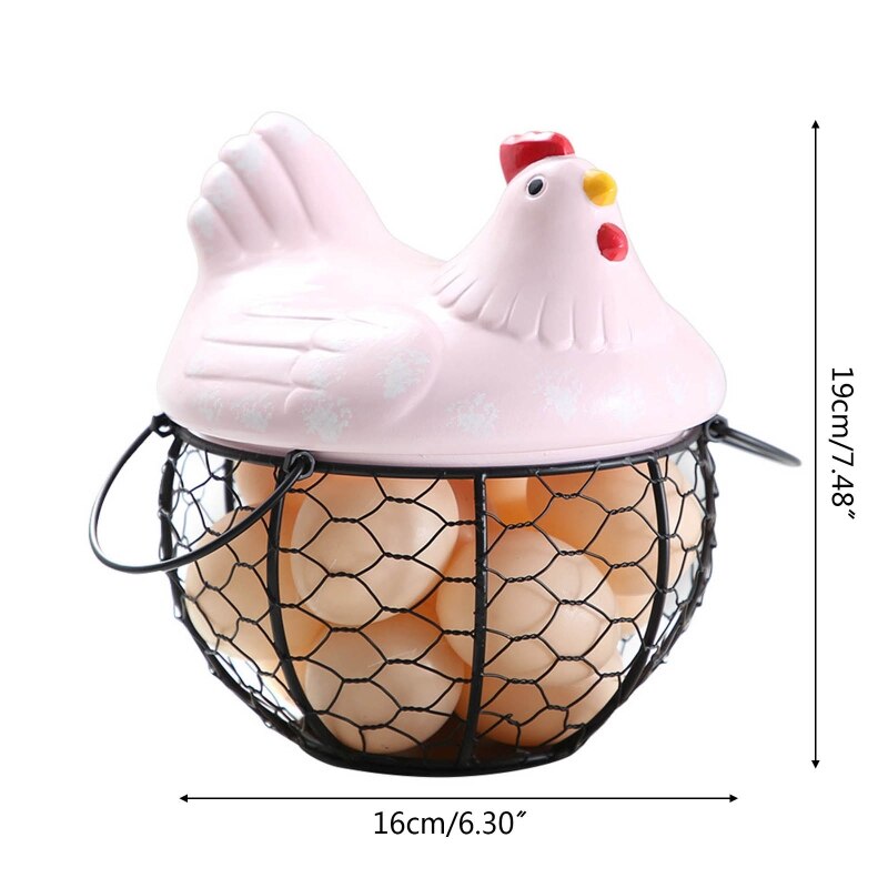 Egg Holder Iron Chicken Shape Ceramic Hen Ornament Fruit Storage Basket Durable