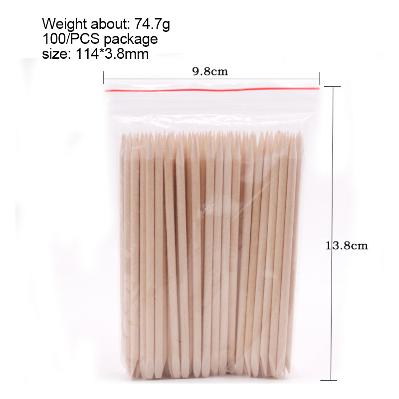 Nail Wooden Cuticle Pusher Set Double-ends Orange Wood Sticks Cuticle Removal Nail Art Sticks Exfoliating Pedicure Manicure Tool: 114mm 100pcs