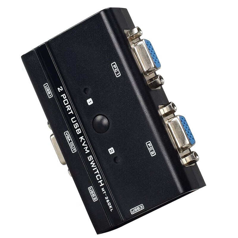 USB VGA KVM Switch with Cables, 2 Port Selector Switcher for 2PC Sharing 1 Video Monitor and 3 USB Devices, Keyboard