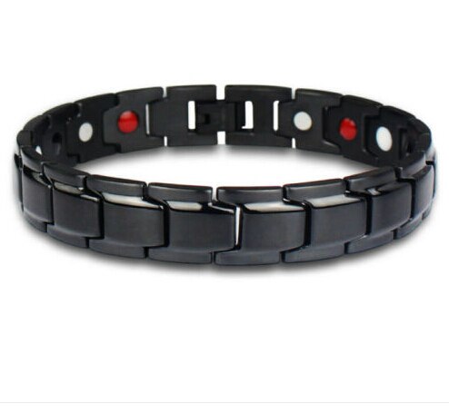 Therapeutic Energy Healing Bracelet Stainless Steel Magnetic Therapy Bracelet Titanium Steel Men Bracelet Couple: Men Black