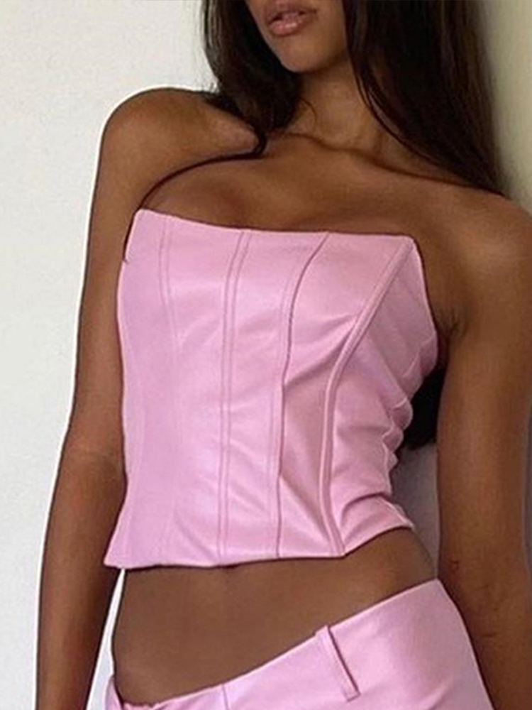 Udsalg! sommer crop top kvinder fiskeben dobbelt lag pink pu læder sexet crop top dame klubtøj fest: Xs / Lyserød