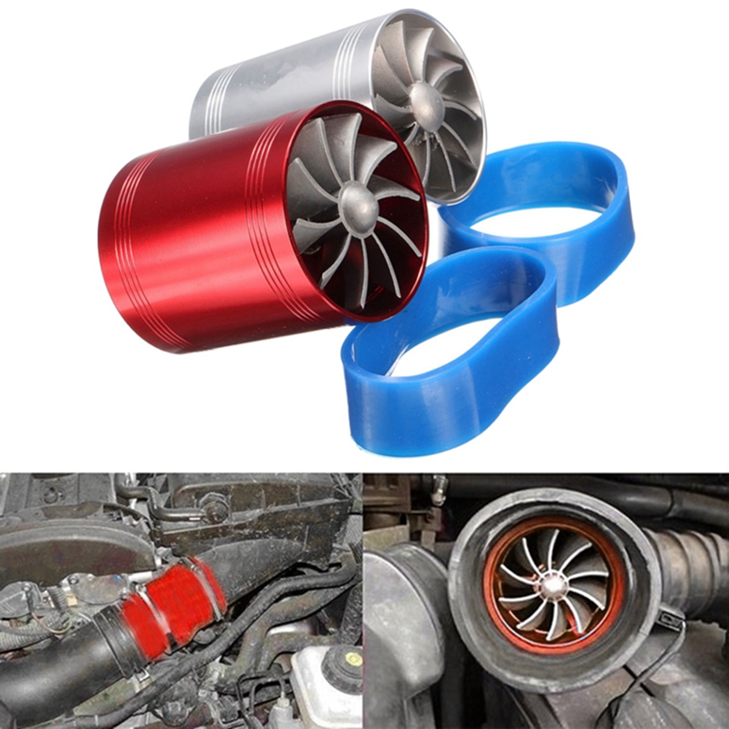 Universal Car Double Turbine Turbo Charger Air Intake Gas Fuel Saver Fan Auto Car Supercharger