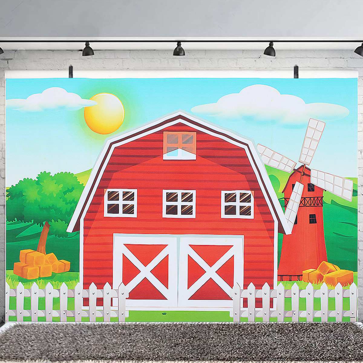 Farm Theme Photography Backdrops Red Barn Barnyard House Kids Birthday Illustration Background Photo Studio Photobooth