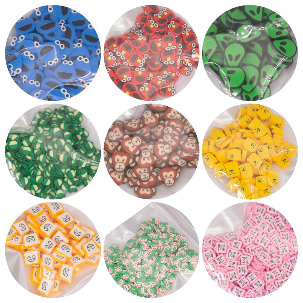 30g Smile Frog Monkey Bread Banana Alien Shape Polymer Clay Slices Sprinkles for Crafts Making DIY Slimes Acrylic Resin Filler