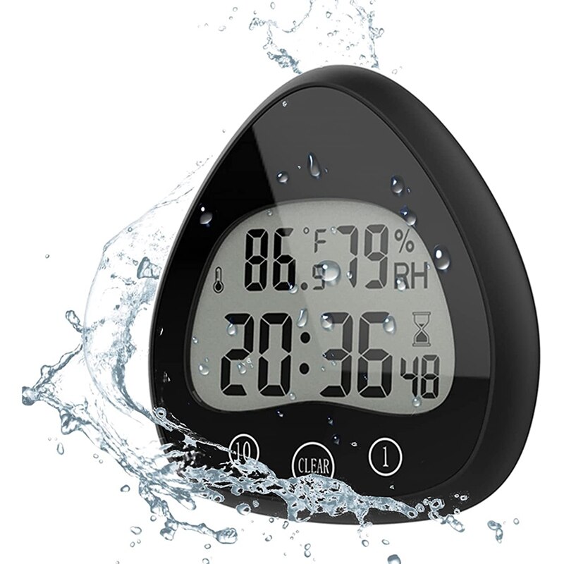 Digital Bathroom Shower Kitchen Clock Timer,Waterproof Visual Countdown Timer,Indoor Temperature Humidity Display