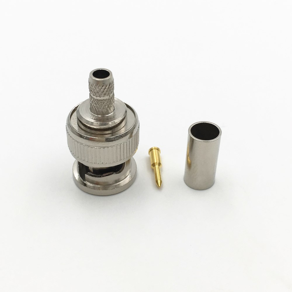 10szt Mosiężne złącze męskie 3 w 1 BNC Q9 Crimp 50Ω RG58 RG59 RG60 RG142 RG400 LMR195 RF Coax Cable Straight Connector do kamer CCTV