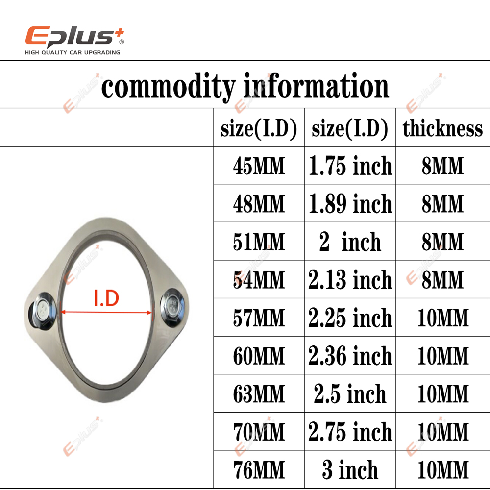 Eplus voiture moto tuyau d'échappement silencieux bride Joint universel 2 trous 304 acier inoxydable 51MM 63MM 76MM