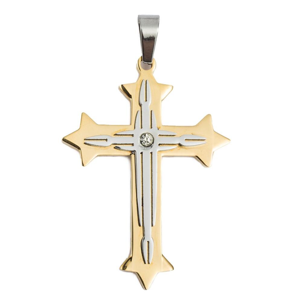 Davieslee Cross Stainless Steel Pendant Necklace For Men Boy Byzantine Chain Gold Silver Color Cross Jewelry 24-30inch DKP02