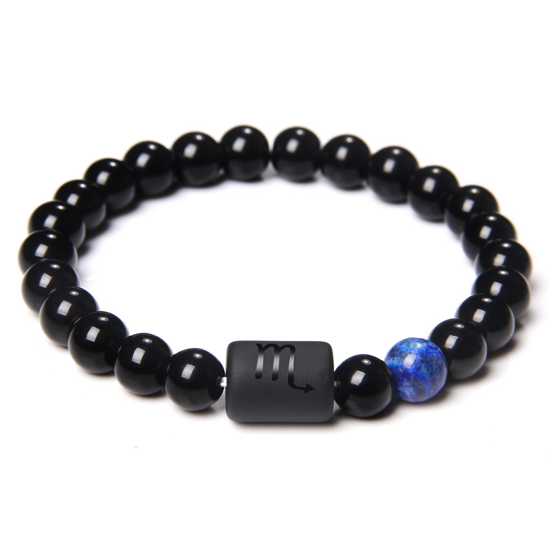 12 Constellation Zodiac Signs Beads Couples Bracelet Natural Black Onyx Stone Elastic Charm Bracelet for Women Men Birthday: Green Dragonly