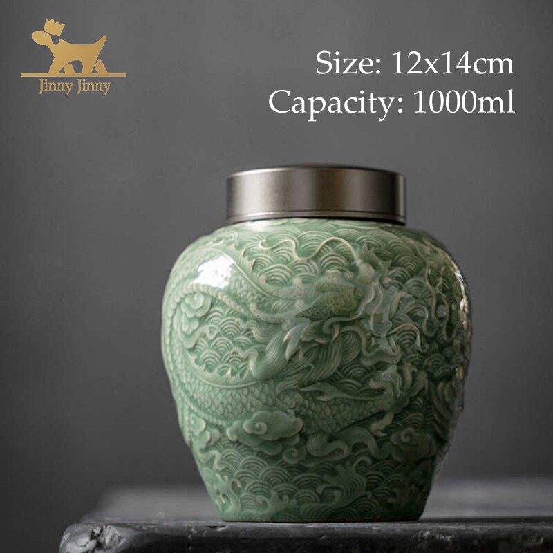 1000ml-Fengshui Dragon Patroon-Huisdier Urn, Hond Urn, Urnen Voor Honden As, Chinese Keramische Materiaal, herdenken Eeuwige Liefde