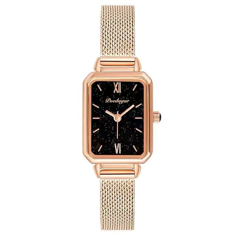 POEDAGAR Women Watches Japan Quartz Movement Waterproof Ladies Watch Stainless Steel Mesh Rose Gold Simple Clock: Starry Sky Black