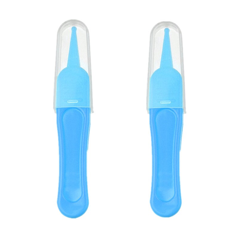 2 unids/lote pinzas de limpieza obtusa de seguridad para la limpieza del bebé moco de cera para los oídos pinzas de suciedad para el ombligo cuidado diario de enfermería para bebés: 2pcs blue