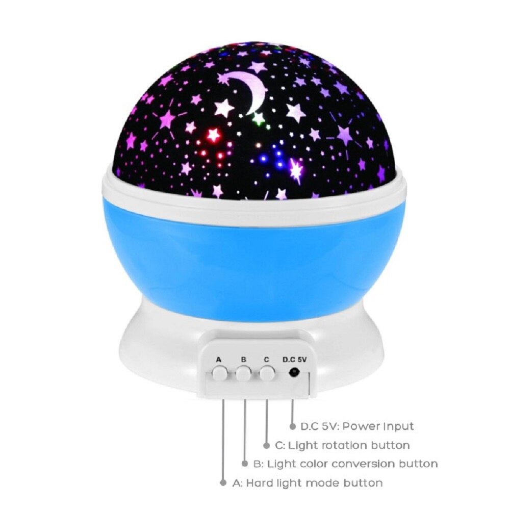 Novelty LED Rotating Star Projector Lighting Moon Starry Sky Children Baby Night Sleep Light Battery Emergency Projection Lamp