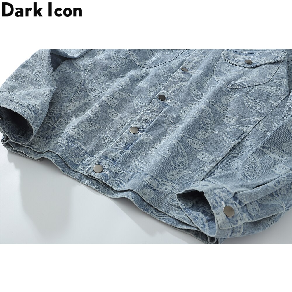 dunkel Symbol Bandana Jacquard Denim Jacken Männer drehen-unten Kragen Jean Jacken Männer der Jacke