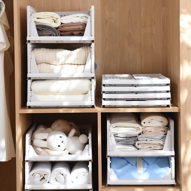Badezimmer-Aufbewahrungsregal, zusammenklappbares Lagerregal, Aufbewahrungskorb, Kleiderschrank, Kleidung, geschichtetes Trennwandregal, stapelbar