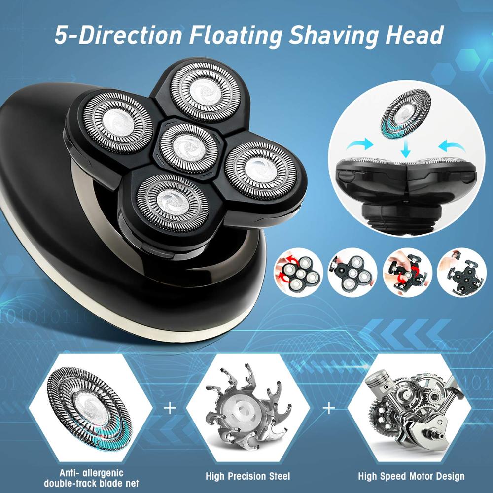Rasoir électrique pour hommes, rasoir pour tête chauve, LED affichage, tondeuse du nez, tondeuse à barbe poils, brosse de nettoyage du visage, Rechargeable via USB