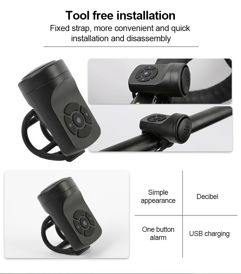Timbre para bicicleta eléctrica de 120 DB, claxon superfuerte con carga USB, cuatro voces, accesorios para bicicleta de montaña, antitormenta