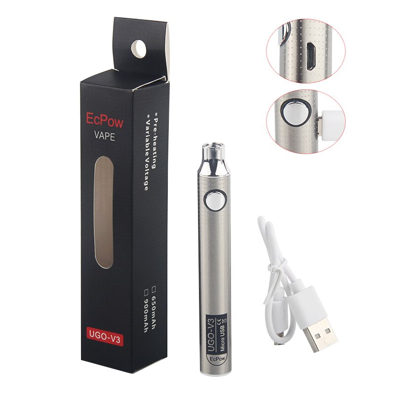 5Pcs Original UGO V3 510 Thread Battery With Micro USB Charger Preheat Variable Voltage Popular Pen For Thick Oil CBD Cartridge: Steel / 650mah