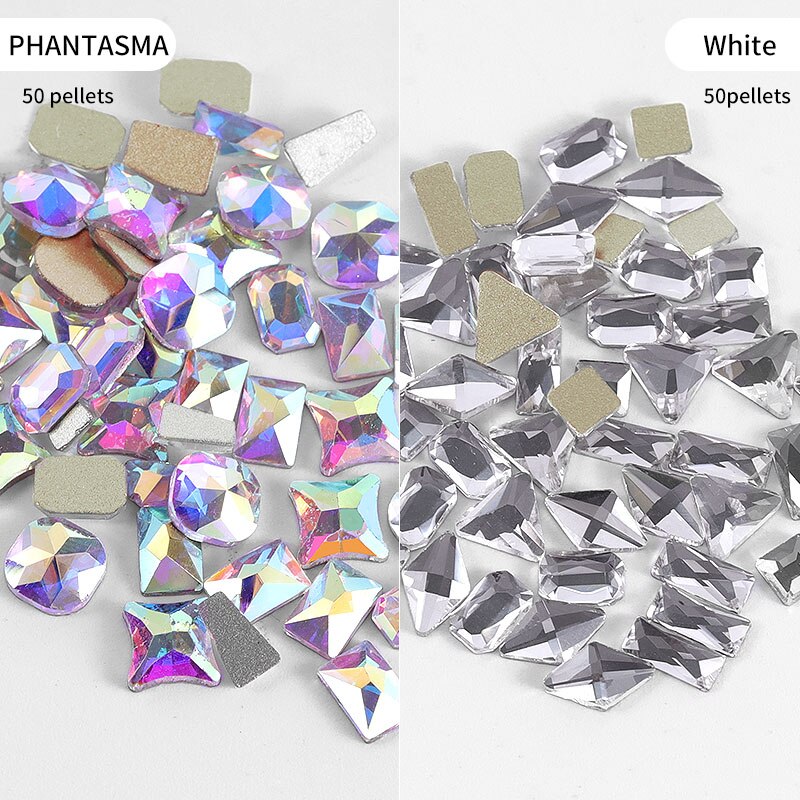 Mixed 100Pcs Nail FlatBack Super Glitter Crystal AB Rhinestone Bright Black Nail Art Rhinestones Stone DIY Manicure Decorations: AB White