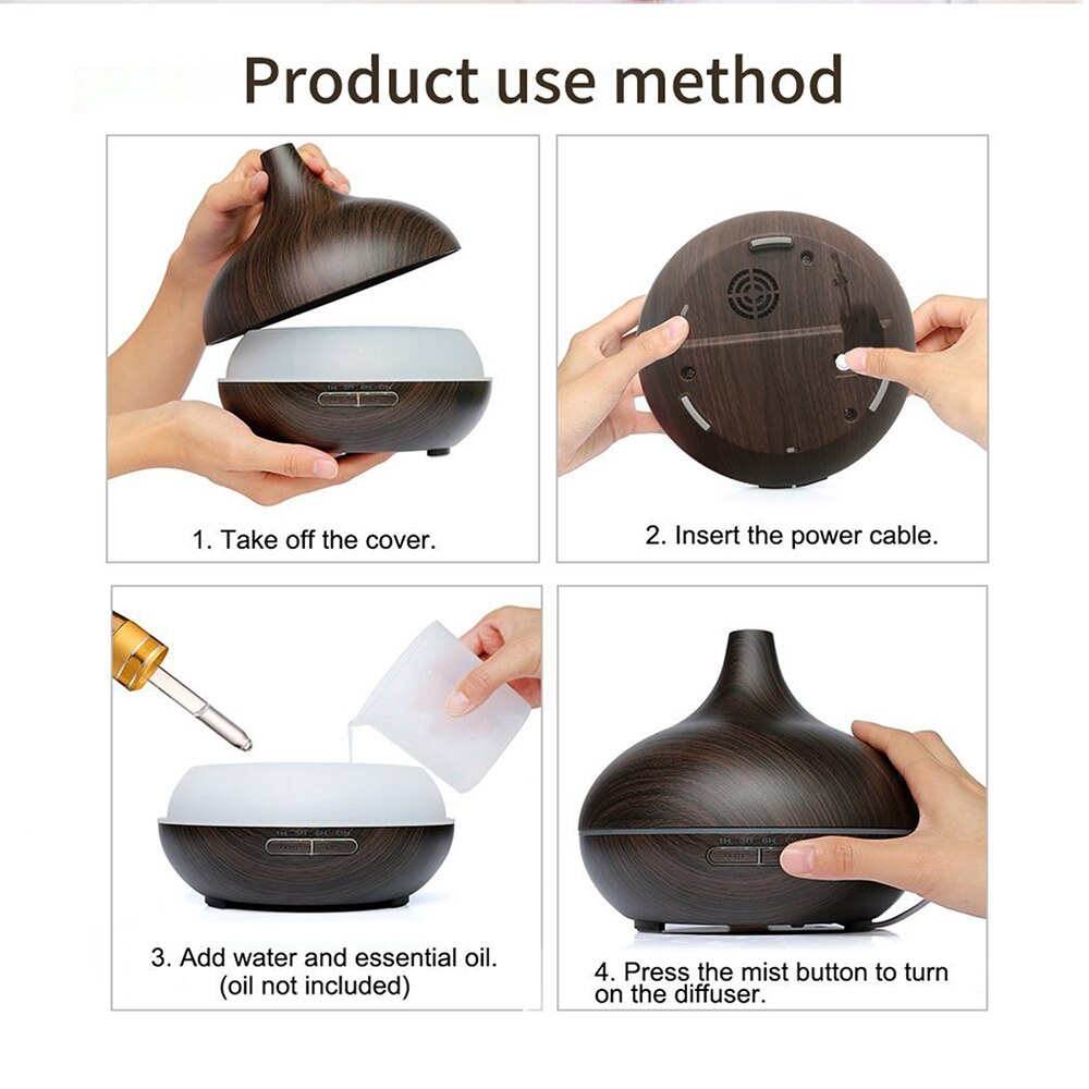 550Ml Olie Diffuser Ultrasone Afstandsbediening Houtnerf Elektrische Aromatherapie Luchtbevochtiger Met 7 Kleur Led Verlichting Office Home