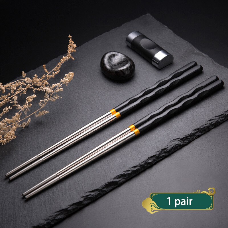 1 Pair Stainless Steel Chinese Chopsticks Japanese Wand Metal Food Sticks Korean Sushi Noodles Chopsticks Reusable Food Stick: black