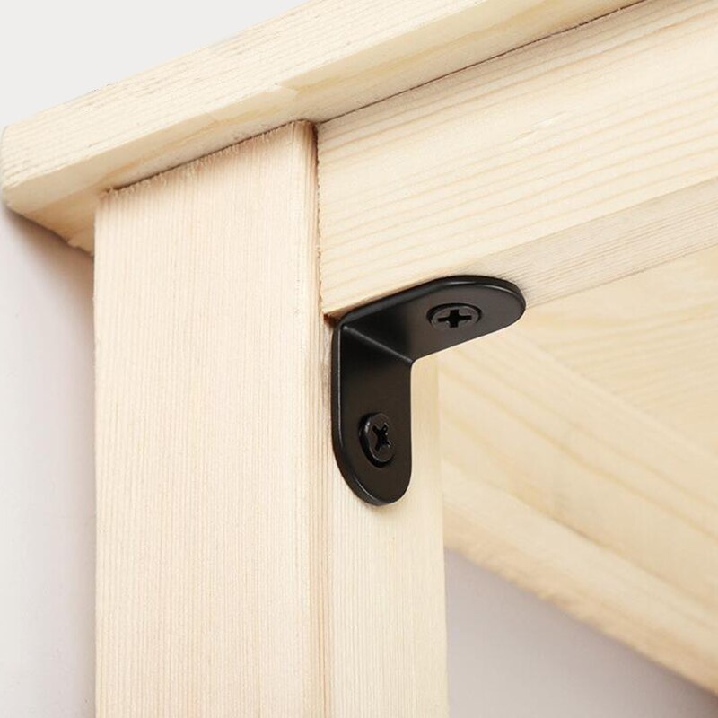 Attelle d'angle noire en acier inoxydable, support d'étagère à Angle droit pour étagères de Table avec vis 10 pièces