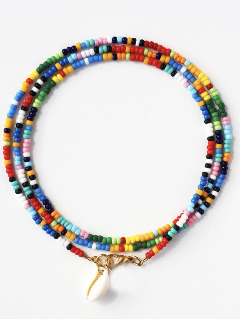 Shell Choker, Porceleinslak Shell Ketting, Hippie Gelaagde Ketting, DIY Gelaagdheid Kleur Kralen Chokers 29 "lange, mode Vrouwen Sieraden