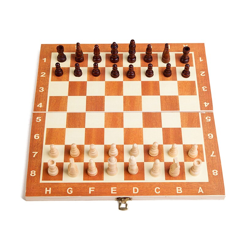 Børn 3 in 1 folde træ internationalt skakssæt foldbare brikker brætspil skakmænd samling bærbare skakbræt spil: Default Title