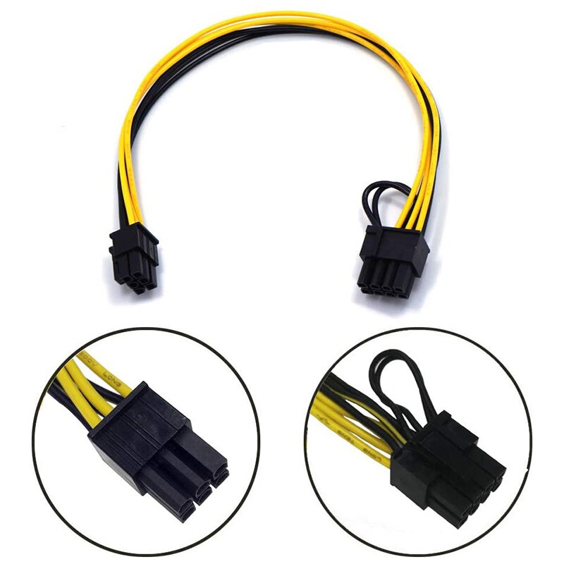 PCIe 6 Pin Male to 8 Pin (6+2) Male PCIe Adapter Power Cable PCI Express Extension Cable 12.5 Inches