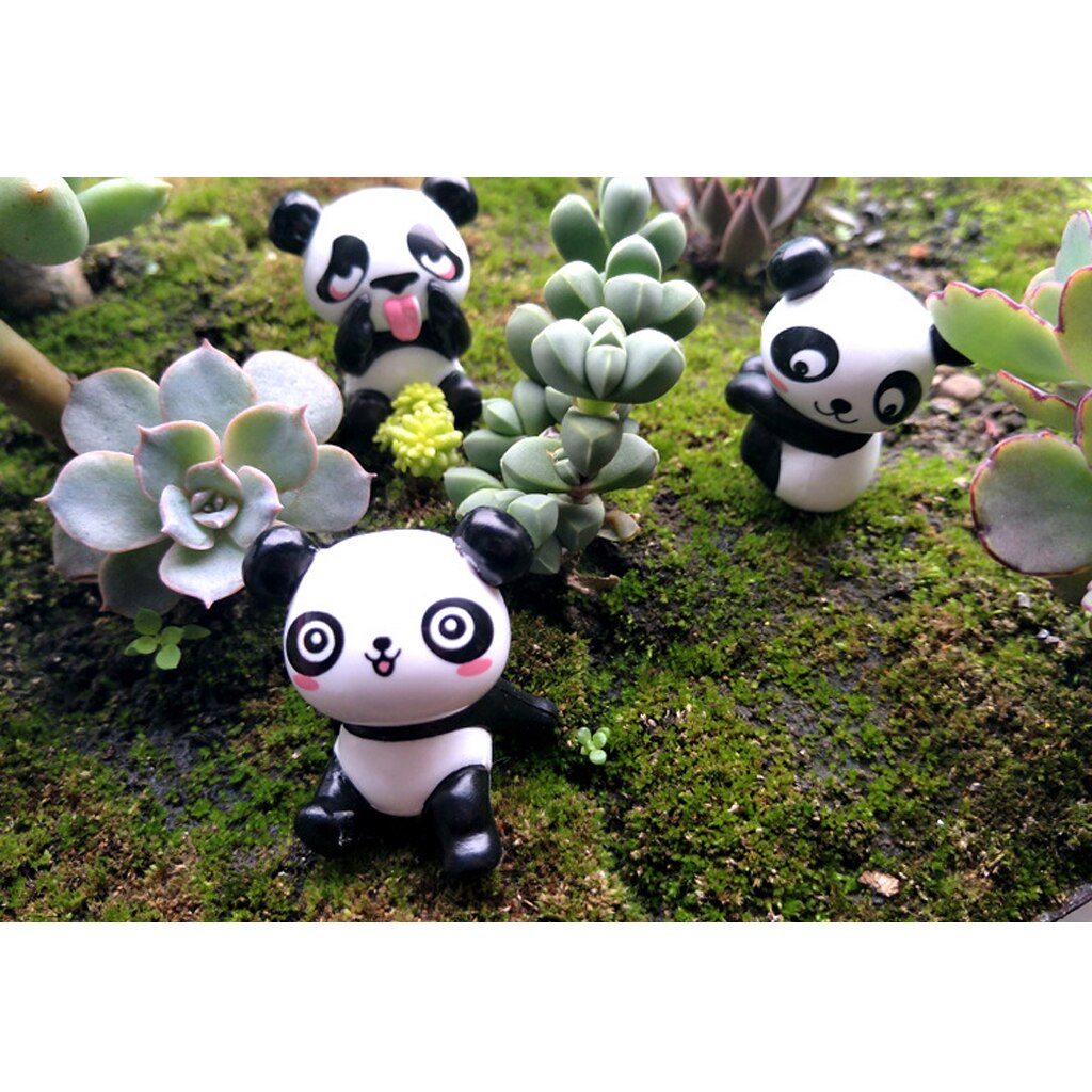 8 pieces Funny Panda Mini Bear Statue Bonsai Fairy Garden Landscape Decor
